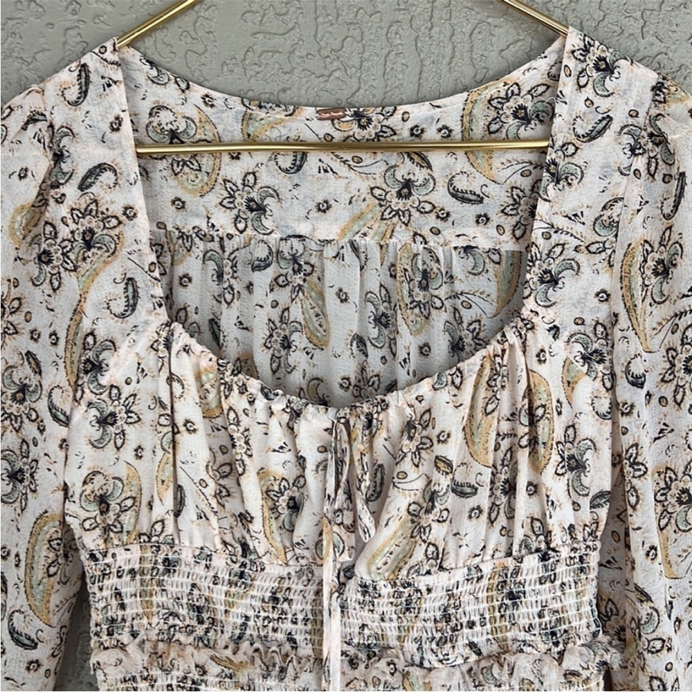 Free People Floral Paisley Smocked Crop Blouse Boho Lolita Top XS - Picture 4 of 12